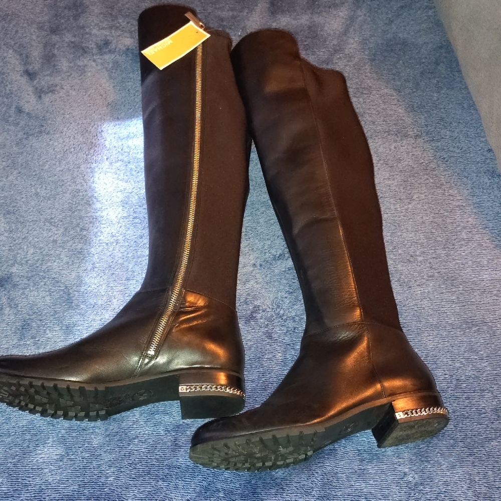 Michael Kors Black Over the Knee Boots with Silver Accents